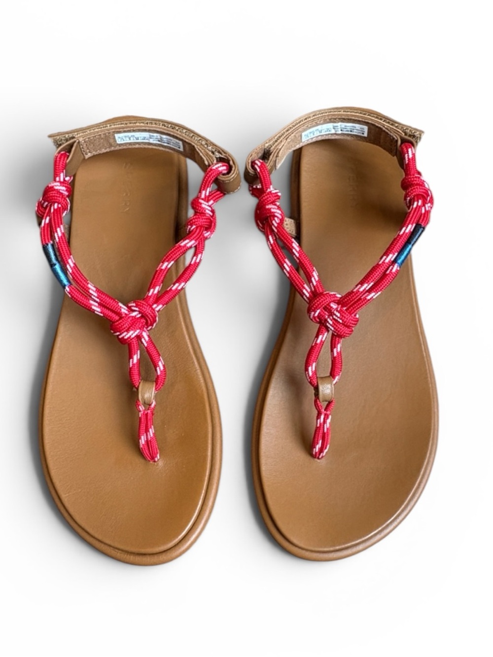 Sperry Women's Isla T-Bar Sandals Size 7.5 Red Rope Knot Thong